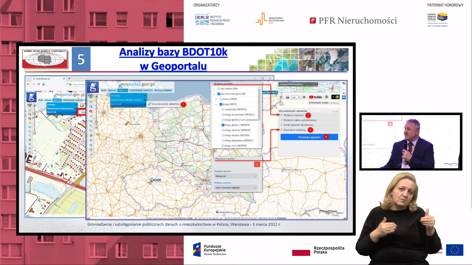 Główny Geodeta Kraju dr hab. inż. Waldemar Izdebski prezentujący możliwości Geoportalu podczas Seminarium „Monitor Mieszkalnictwa”